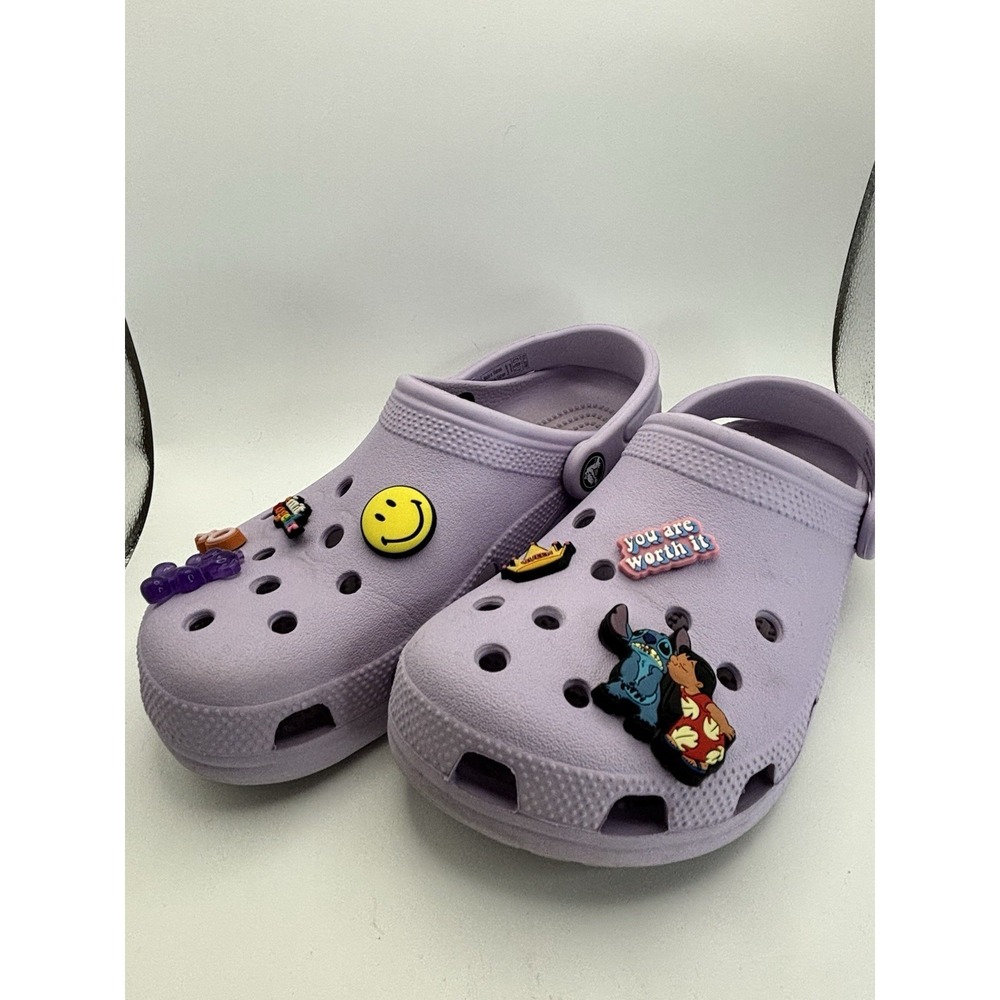 Crocs Classic Clogs Slip‎ On Shoes Purple Women's 8 Men's 6 With Charms